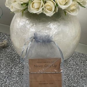 Morse Code Bracelet NEVER GIVE UP Black Silver Adjustable String Beaded Wish NEW